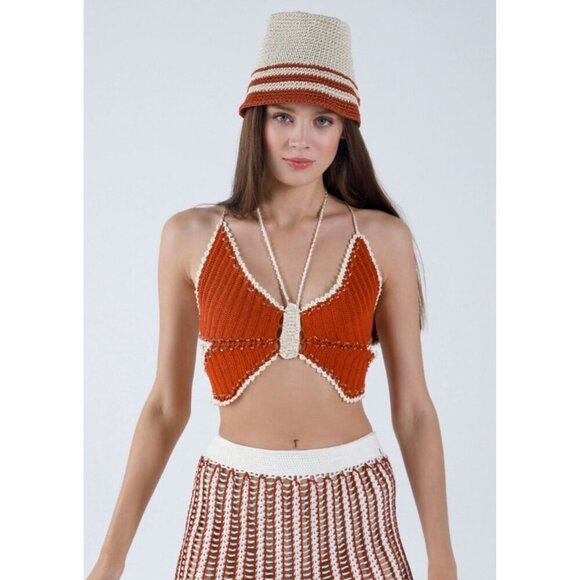 My Beachy Side Crochet Beaded Butterfly Halter Top Flame Womens M/L - Picture 3 of 7